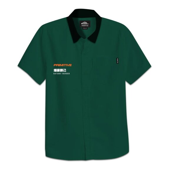 MY HERO ACADEMIA X PRIMITIVE KATSUKI BAKUGO S/S WOVEN POLO SHIRT SIZE LARGE - Picture 2 of 2